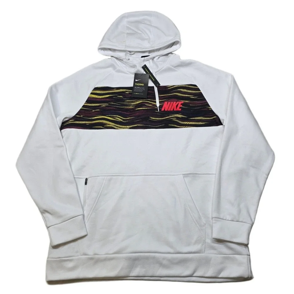 Nike Therma Training Hoodie Mens Large White Sweatshirt‎ Graphic MARKS NEW